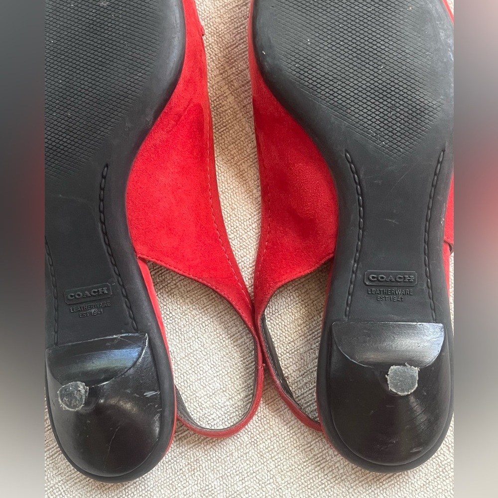 Coach Red Suede Sandra Kitten Slingback Heels. Women’s Size: 6 1/2 . - Picture 8 of 11